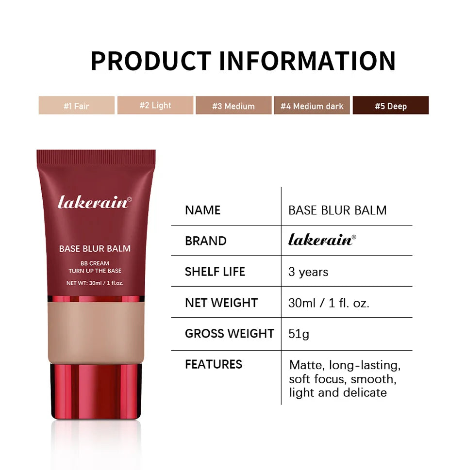 5 Colors Matte Liquid Foundation Base Sweat Resistant Smooth Cover Blemish Pores Natural Matte Finish Lightweight Face Makeup Cosmetic Base