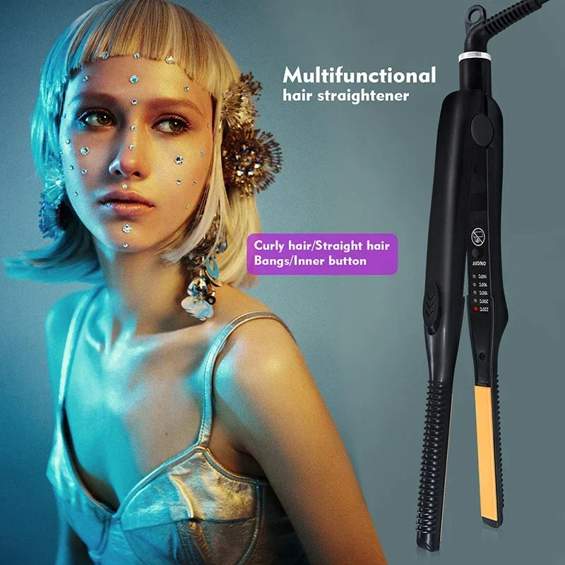 2-in-1 Mini Hair Straightener Curling Iron Professional Ceramic Short Flat Iron for Women & Men Beard Straightener