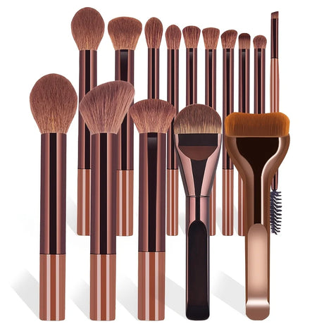 A Set of 15 Makeup Brushes Including Foundation Brush, Highlighter Brush, Blush Brush, Powder Brush, Nose Contour Brush, Eyeshad