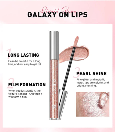 QIBEST Metallic Glitter Liquid Lipstick Makeup Waterproof Lip Gloss Long-lasting Shimmer Metal Diamond Lip Glaze Tint Charming
