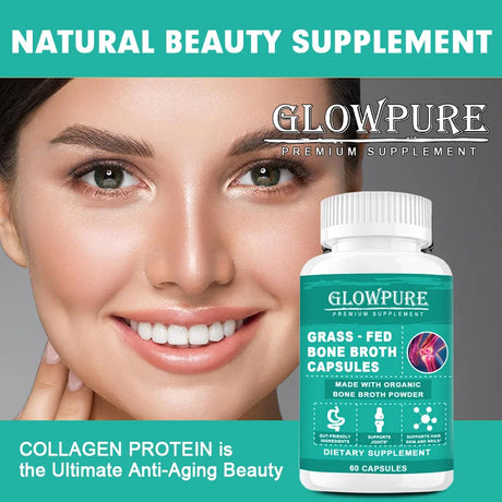 Bone Broth Collagen Protein Capsules - Grass-Fed Collagen Powder for Skin & Bones Joint Health and Flexibility Paleo Friendly