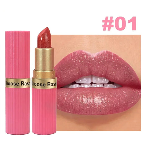 Pearlescent Pink Glitter Velvet Lipstick Metallic Waterproof Long Lasting Matte Shimmer Diamond Lipstick Women Makeup Cosmetic