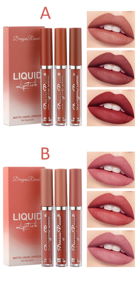 3 PCS Liquid Lipsticks Set Long Lasting Make Up For Women Korean Beauty Cosmetics Matte Lipsticks Waterproof Long lasting