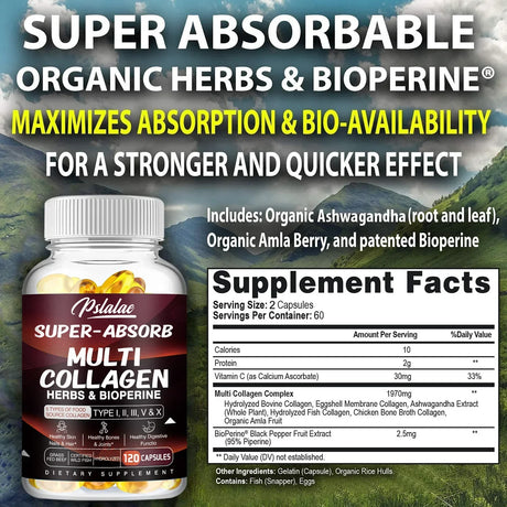 Multi Collagen Capsules - for Skin, Hair, Nails & Bone Health, Supports Joint, Digestive and Immune System Health