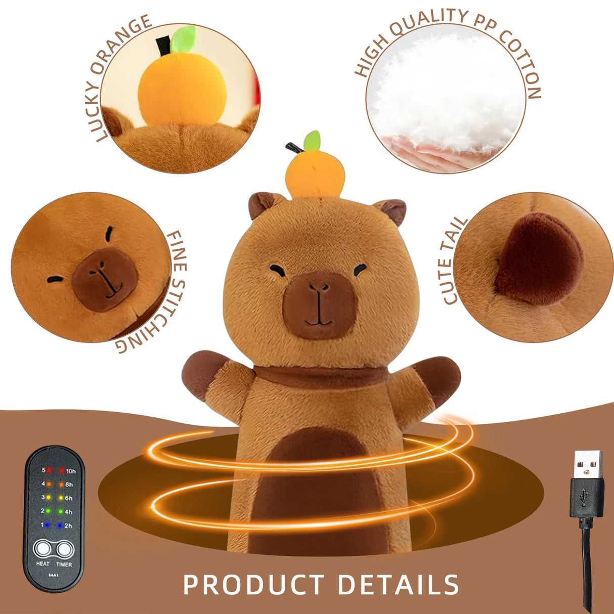 Electric Heating Pad for Period Cramps Menstruation Heatable Stuffed Animals Capybara Plush with a Hot Soft Belly for Wife Women