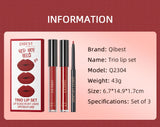 QIBEST 3pcs/set Liquid Lipstick+Lip Liner Lasting Black Brown Purple Red Matte Lip Gloss Nude Lip Stain Tint Makeup Lip Pencil