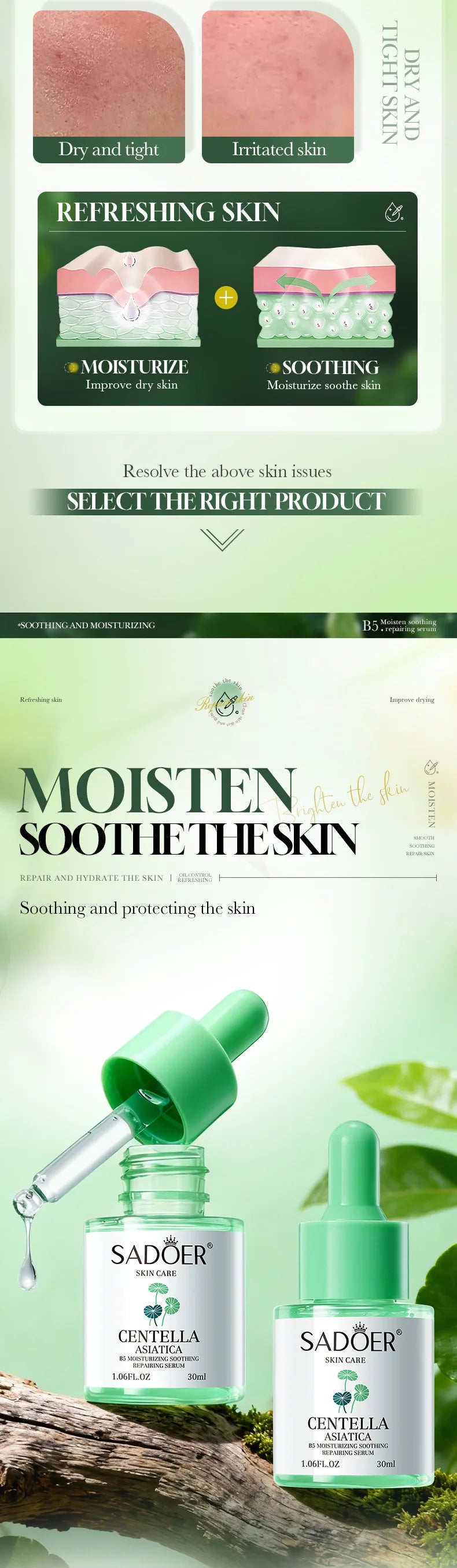 Asiatic Centella Face Serum Reduce Facial Redness Lifting Firming Faded Wrinkles Whitening Facial Essence Skin Care Product