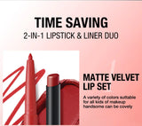 2Pcs/Set Matte Lipstick Lip Liner Pencil Non-Stick Cup Long-Lasting Velvet Red Lipstick Pen Smooth Lipliner Waterproof Makeup