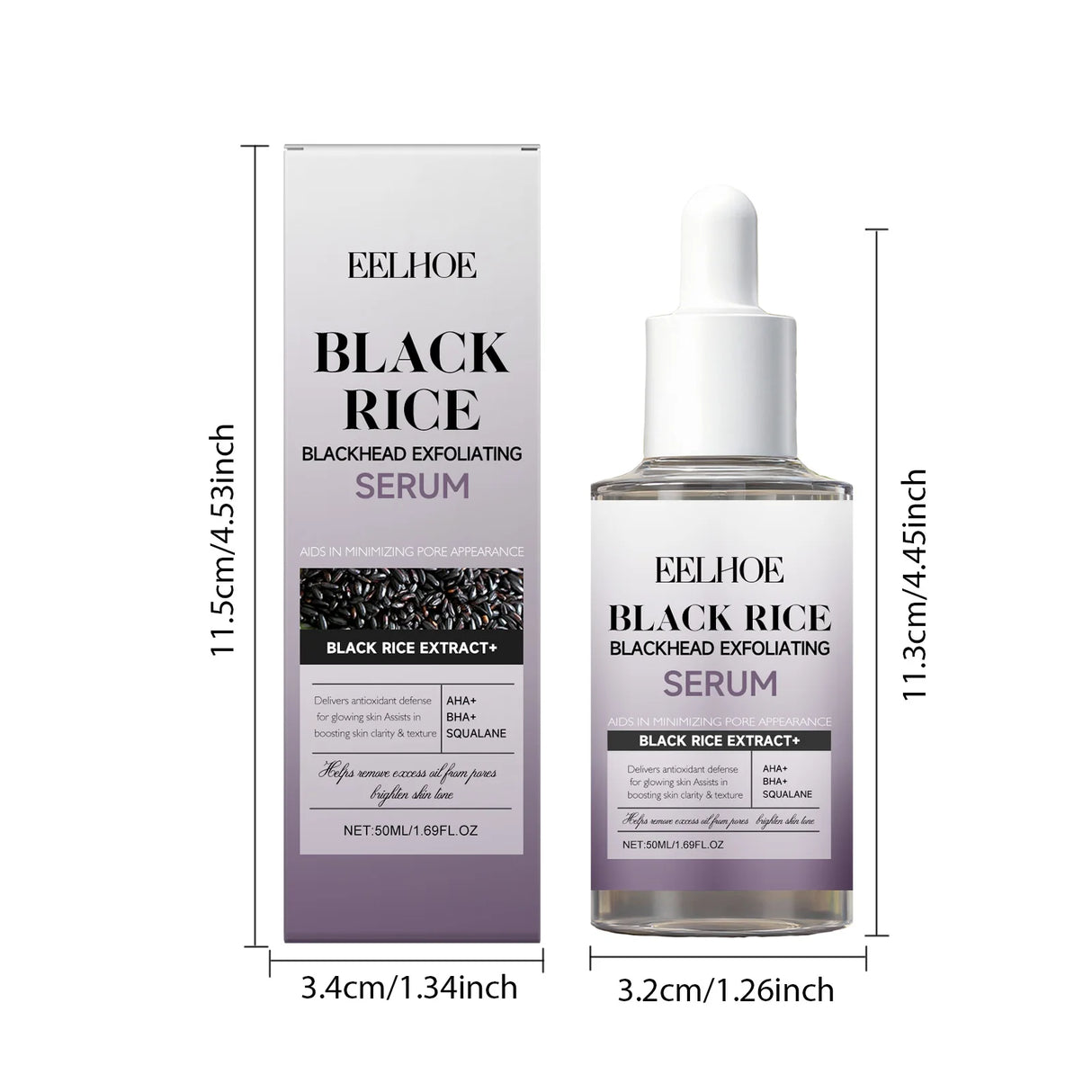 Black & White Rice Exfoliating Serum Set BHA Niacinamide Pore Minimizing & Brightening Blackhead Whitehead Remover Skincare Set