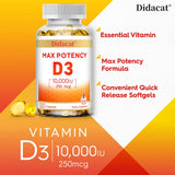Vitamin D3 10,000 IU (250 mcg), Supports Immune Health, Calcium Absorption Muscle Function & Bone Strength, Dietary Supplement