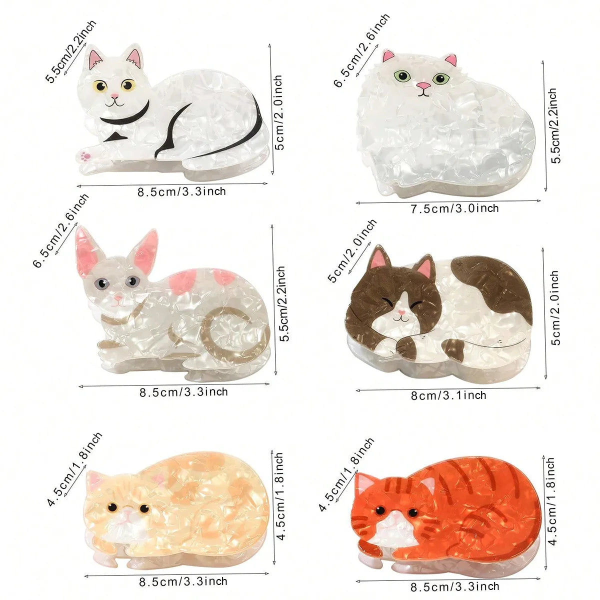 1/6pcsCute and Sweet Cartoon Orange Cat Puppet Kitten Hair Clip High Grade Acrylic Hair Claw Back of Head Coiled Hair Shark Clip