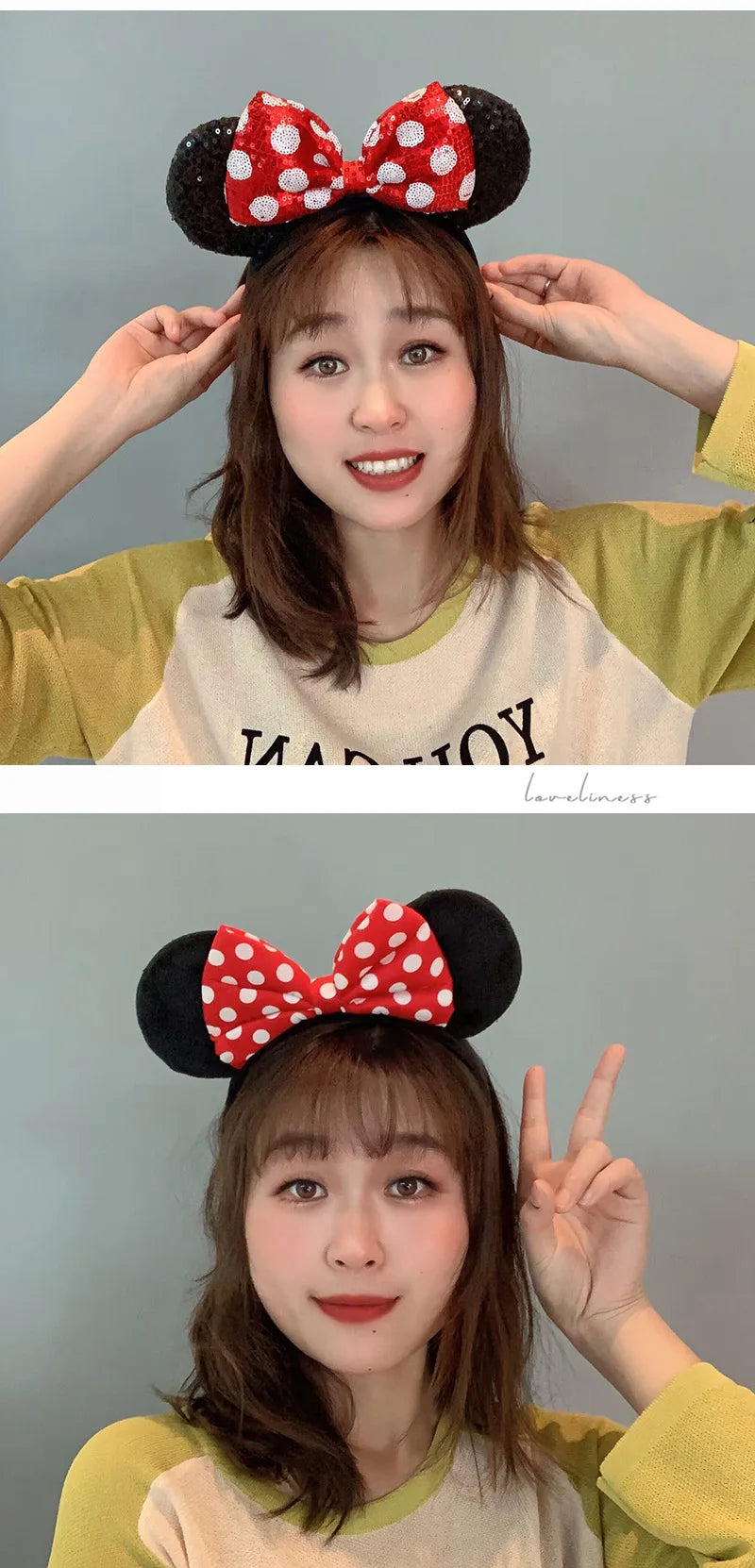 Mouse Ears Headband Girls Polka Dot Bow Sparkling Cartoon Hairdband Holiday Party Travel Hair Accessories Festival Party