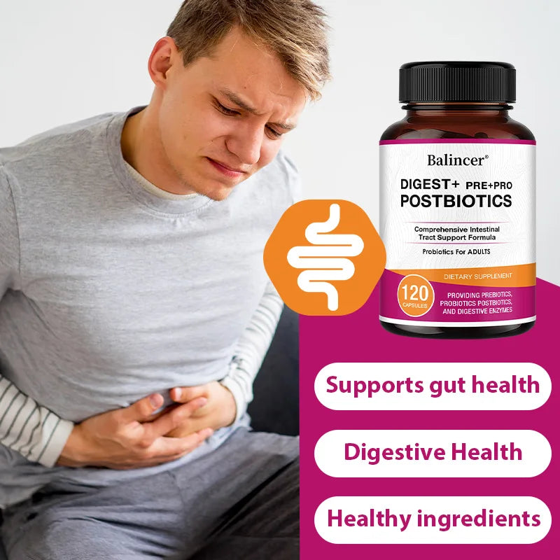 Postbiotics & Digestive Enzymes Capsules, Support Gut Wellness, Daily Digestive Comfort and Immune Balance, Vegan, Non-GMO