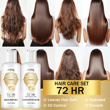 GSWP 72-Hour Moisturising Shampoo and Conditioner Set, enriched with keratin for deep hydration, Ideal as a gift. 100ml + 100ml