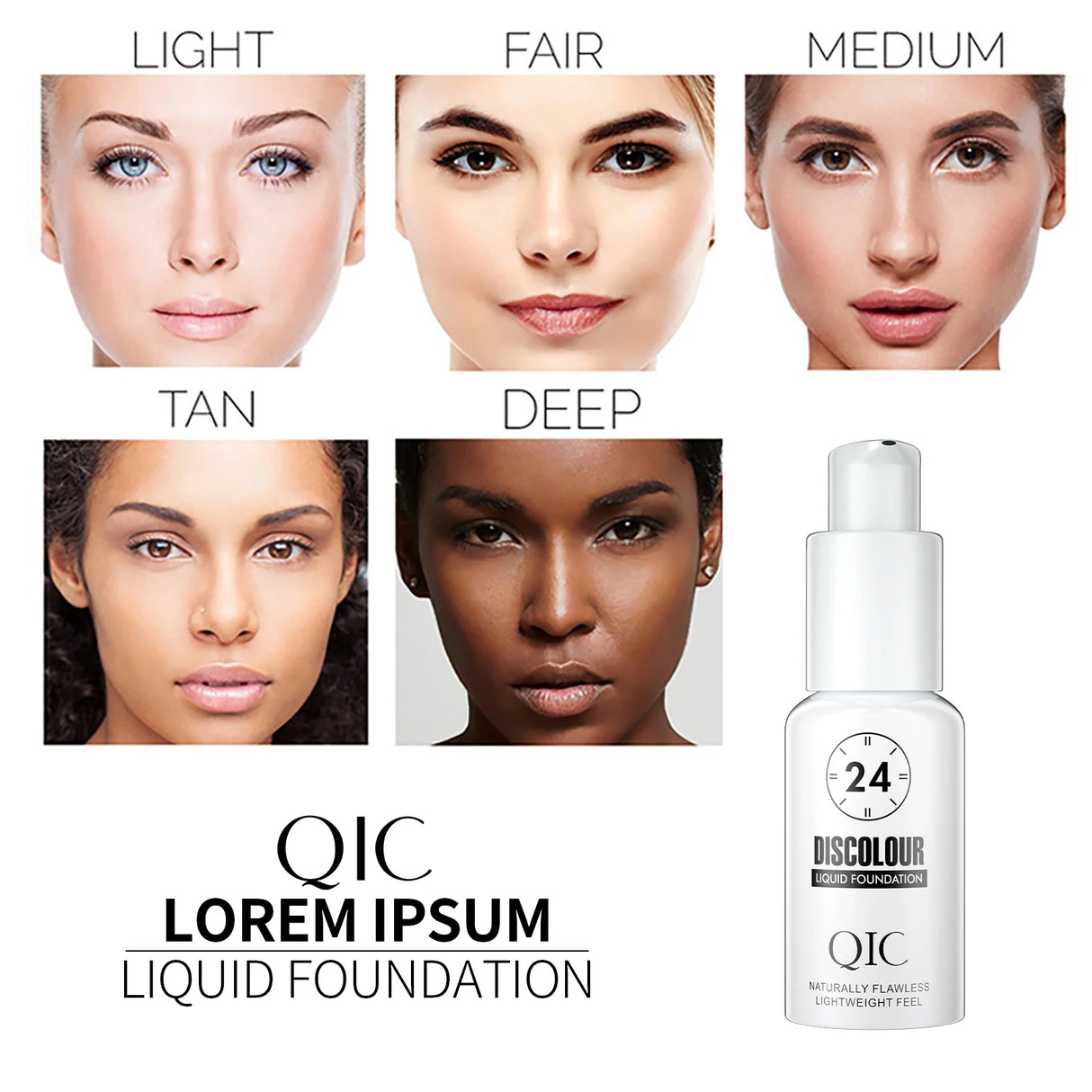 QIC 30ML Foundation Color Changing Makeup Base Nude Face Full Cover Matte Concealer Long Lasting Make Up Liquid Foundation Cream