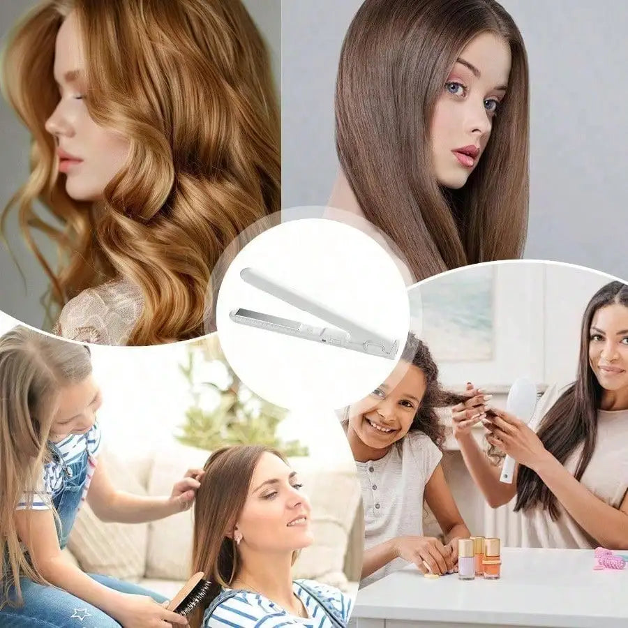 Small Flat Irons For Short Hair - Hair Curling Iron, Cordless Hair Straightener | USB Charging 2-Into-1 Curling Wand & Flat Iron Hair Styling Tool For Women Girls Travel Home