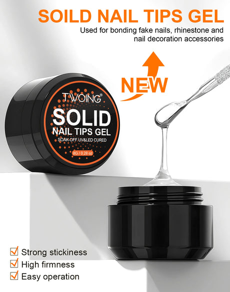TWOING 8g Clear Solid Nail Tips Gel Long Lasting Strong Adhesion UV/LED Building Gel for Nails Home Salon Manicure DIY Design