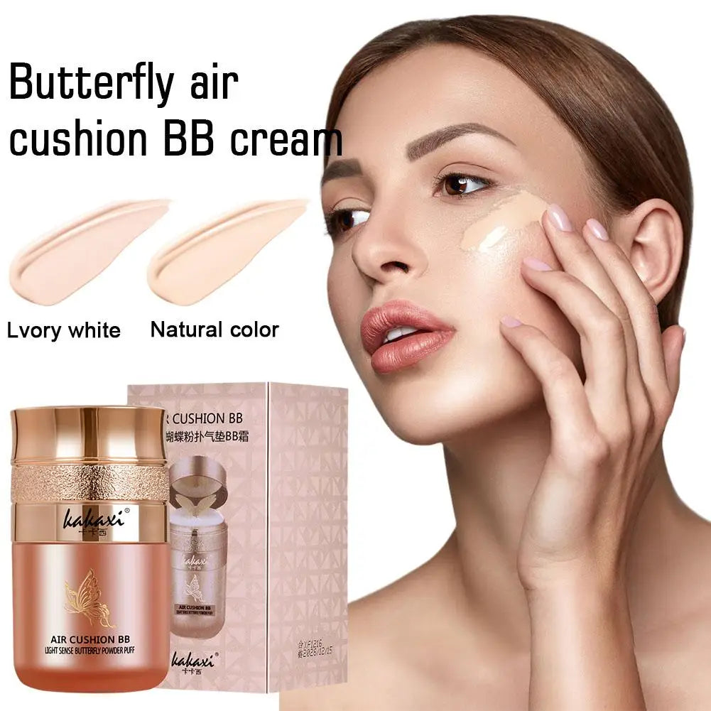 Butterfly Cushion BB Cream,Moisturizing Concealer Makeup Base BB Liquid Foundation,Butterfly Air Cushion Powder Puff CC Cream