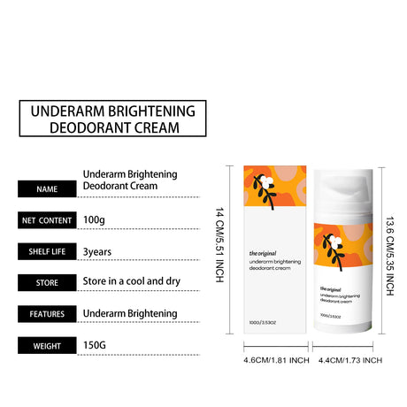 Underarm Brightening Deodorant Cream Long Lasting Hydration Soothe Discomfort Smooth Refine Skin Tone Even Bright Armpit Care