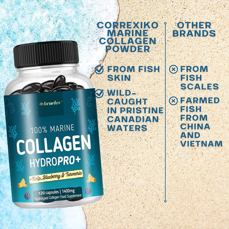Bcuelov Marine Collagen Capsules - Helps with joint, hair, skin, nail support and overall health, firming skin