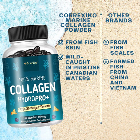 Bcuelov Marine Collagen Capsules - Helps with joint, hair, skin, nail support and overall health, firming skin
