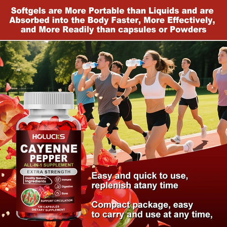 Cayenne Pepper Capsules, with Vitamin D3 K2, Blood Circulation, Promote Digestion, Boost Metabolism, Support Joint, Bone Health