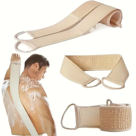 Exfoliating Body Scrubber - Soft Washcloth for Dead Skin Removal & Dry Brushing | Long Bath Sponge with Strap for Shower & Spa