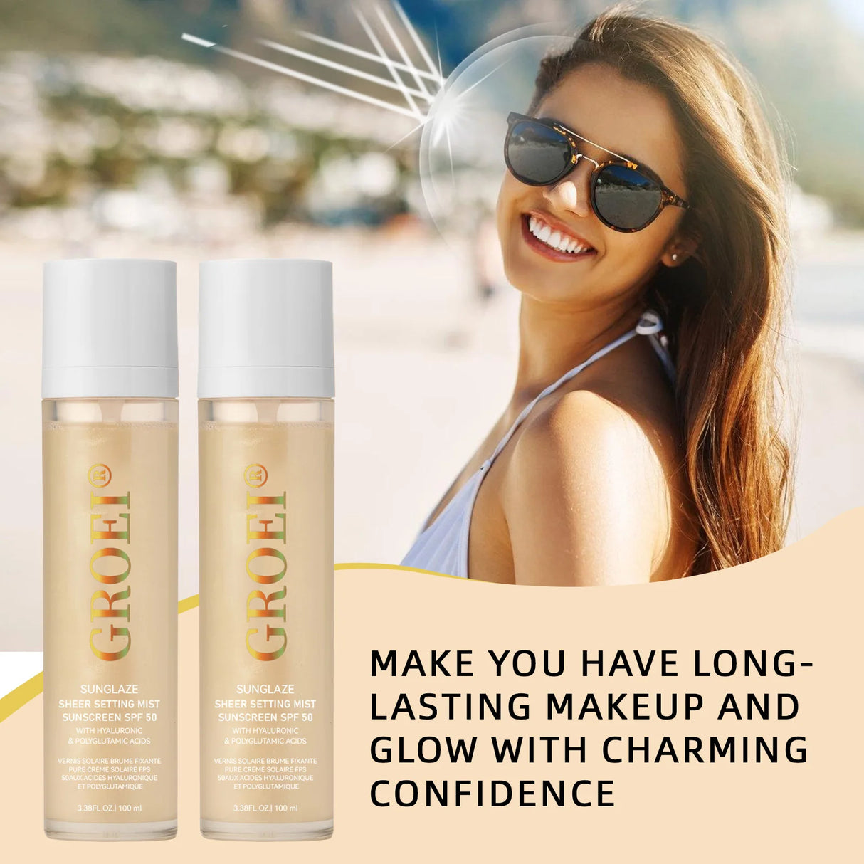 100ml  SPF 50 Sunscreen Setting Spray Sheer Setting Mist Sunscreen Spray Facial  Skin Care Lightweight & Non-Greasy