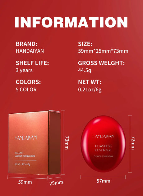 Long Wear Air Cushion Foundation Natural Finish Whitening Concealer Oil Free Makeup Base for Women Lightweight Cover