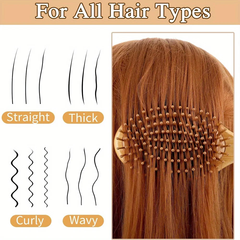 Wooden Hair Brush Improve Hair Growth Wood Hairbrush Prevent Hair Loss Comb Bamboo Comb Teeth Hairdressing Styling Hair Tools