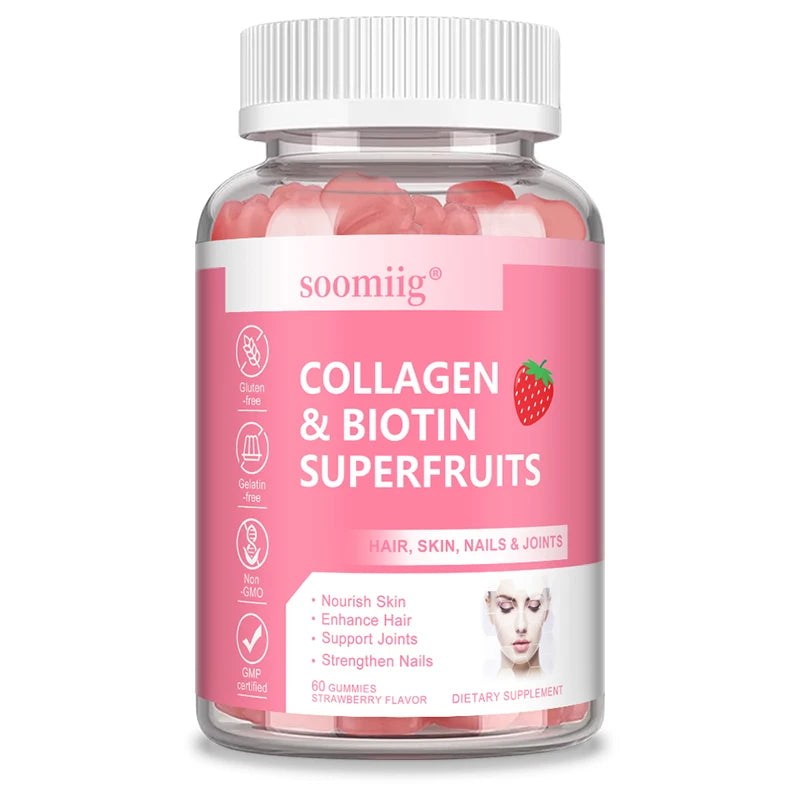 Collagen Gummies with Biotin for Hair Growth,Brightening Skin,Nails,Bones,and Joints-Suitable for Unisex,60 Gummies