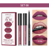 QIBEST 3pcs/set Liquid Lipstick+Lip Liner Lasting Black Brown Purple Red Matte Lip Gloss Nude Lip Stain Tint Makeup Lip Pencil