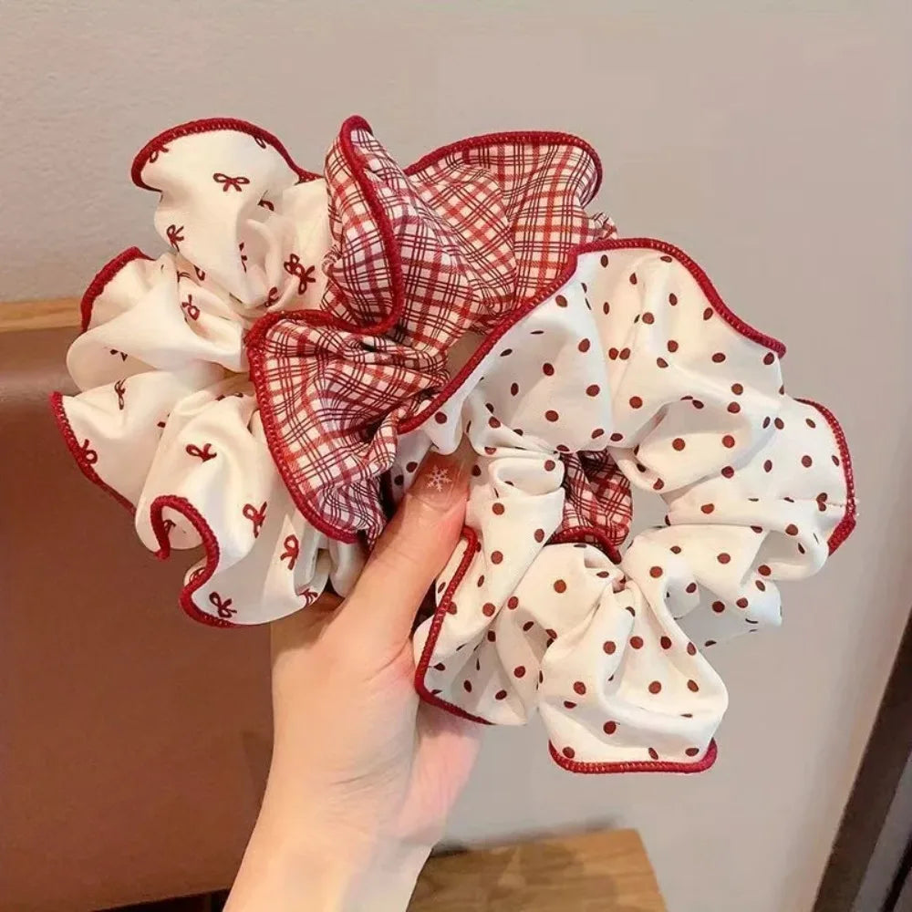 2/3pcs High End Red Cute Dot Plaid Scrunchies for Women Girls Soft Elastic Hair Ties Gentle Hair Bands Fashion Hair Accessories