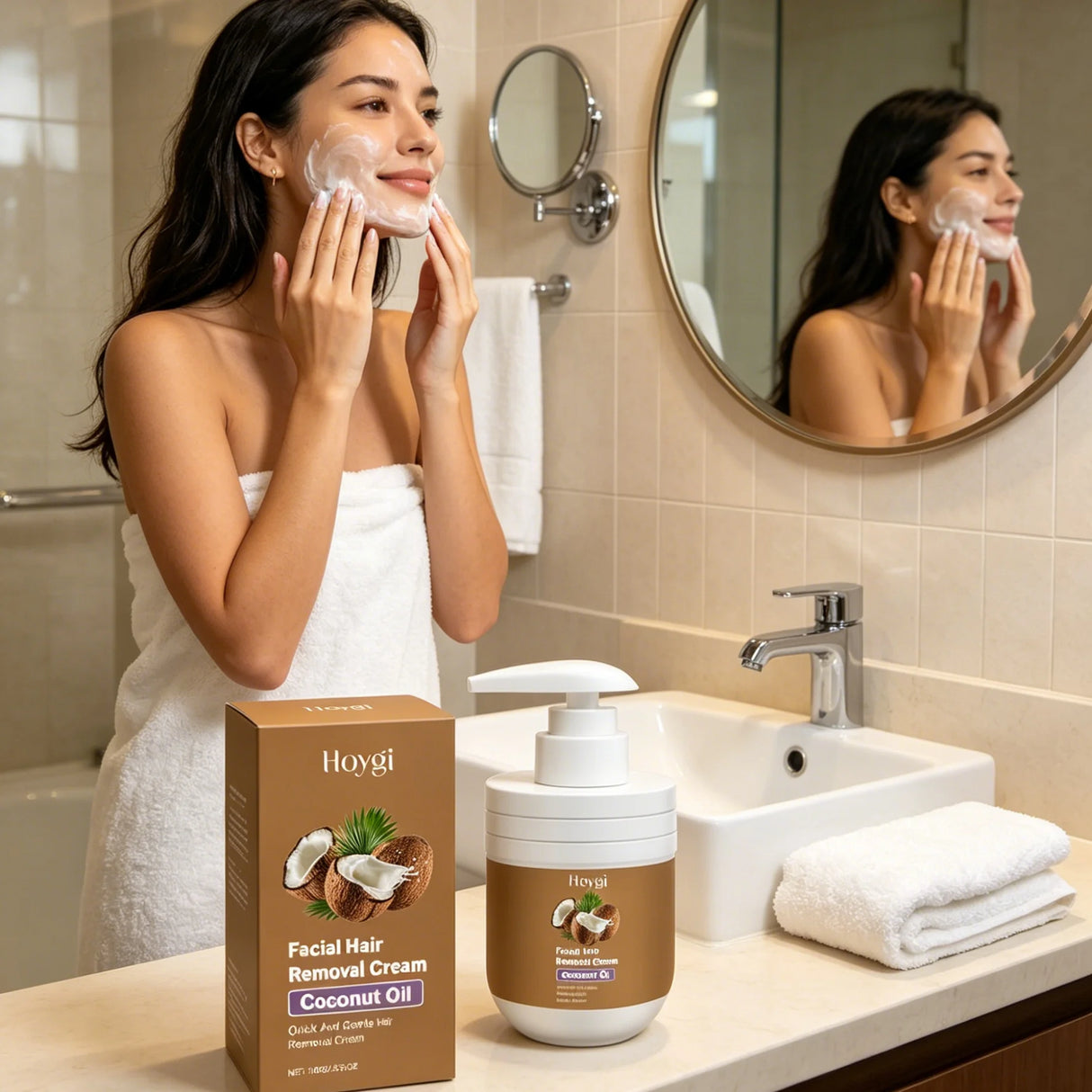 Hoygi Facial Hair Removal Cream for Sensitive Skin Care Upper Lip Hair Removal Coconut Oil Moisturizing Facial Depilatory Cream