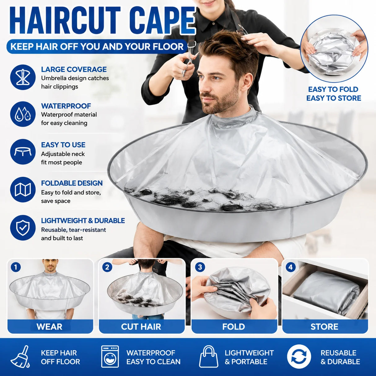 Reusable Hair Cutting Cape Umbrella Waterproof Barber Cloak for Haircut Coloring Hair Clippings Catcher